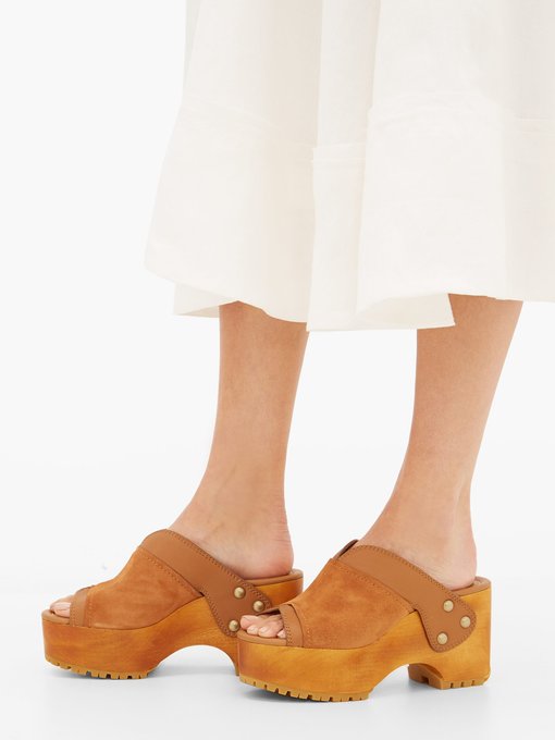 Suede-trimmed platform leather clogs 