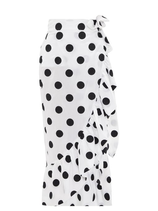 black and white polka dot wrap skirt