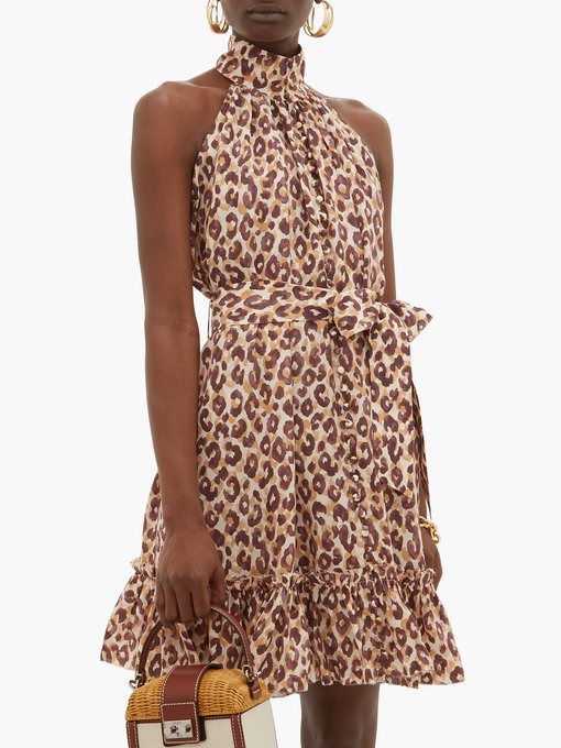 leopard high neck dress