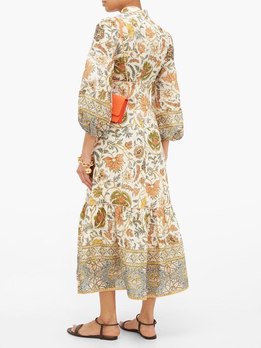 Edie balloon-sleeve floral-print linen dress | Zimmermann ...