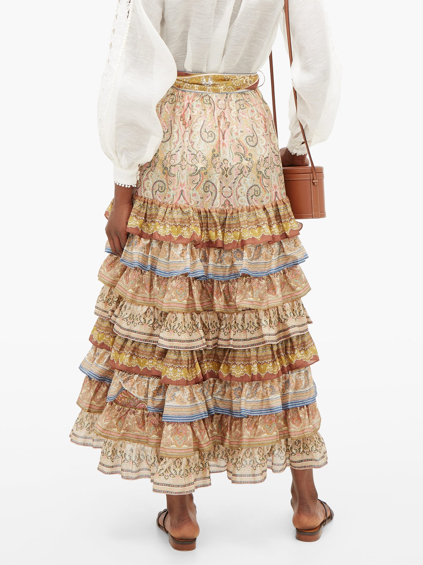 Zimmermann Freja Tiered Ruffled Paisley-print Silk Maxi Skirt In Brown ...