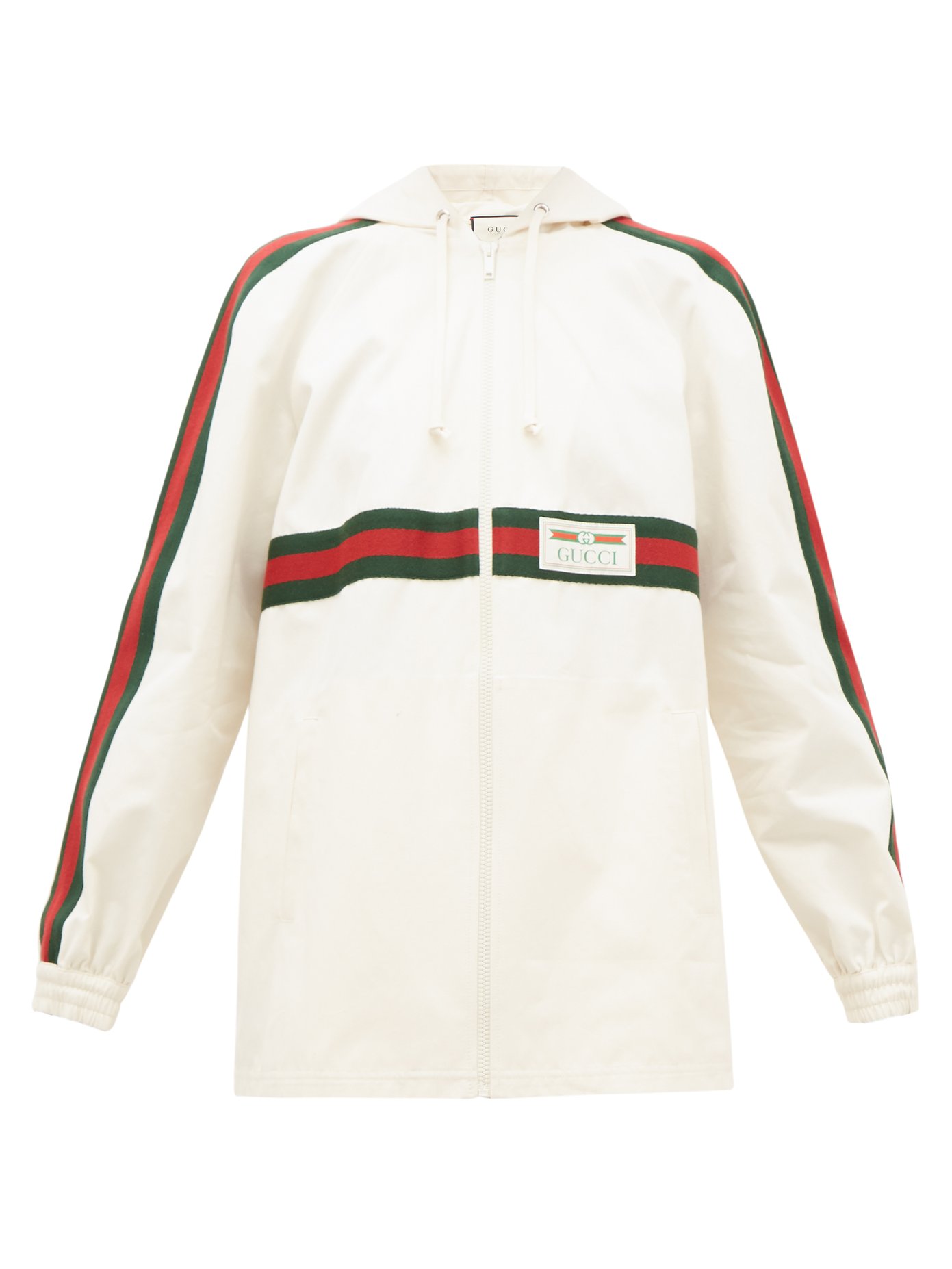 Web-striped back-pleat cotton jacket 