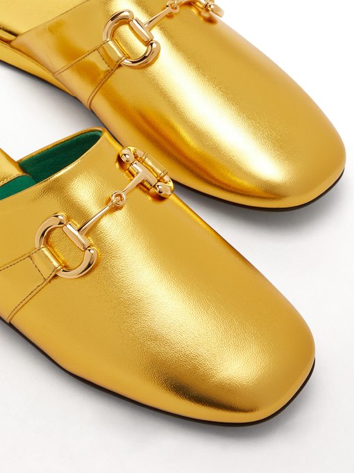 gold backless loafers