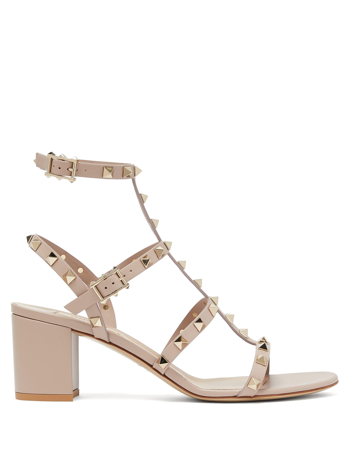 Valentino Garavani Rockstud Block-heel Leather Sandals In Nude | ModeSens