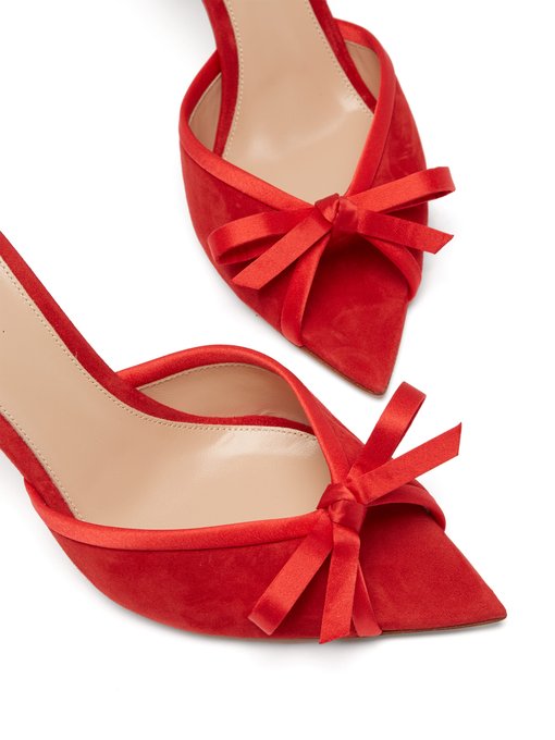 Satin-bow 85 open-toe suede mules 