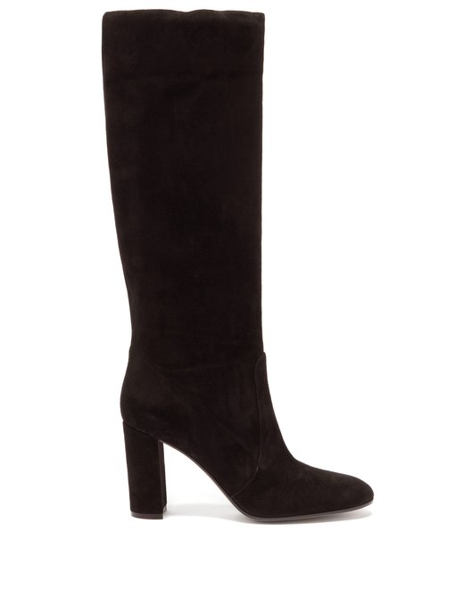 black suede knee high slouch boots