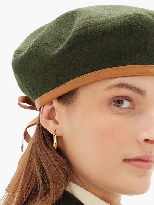 Leather-trim wool-blend beret | Gucci 