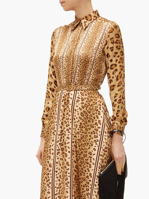 leopard print satin shirt dress