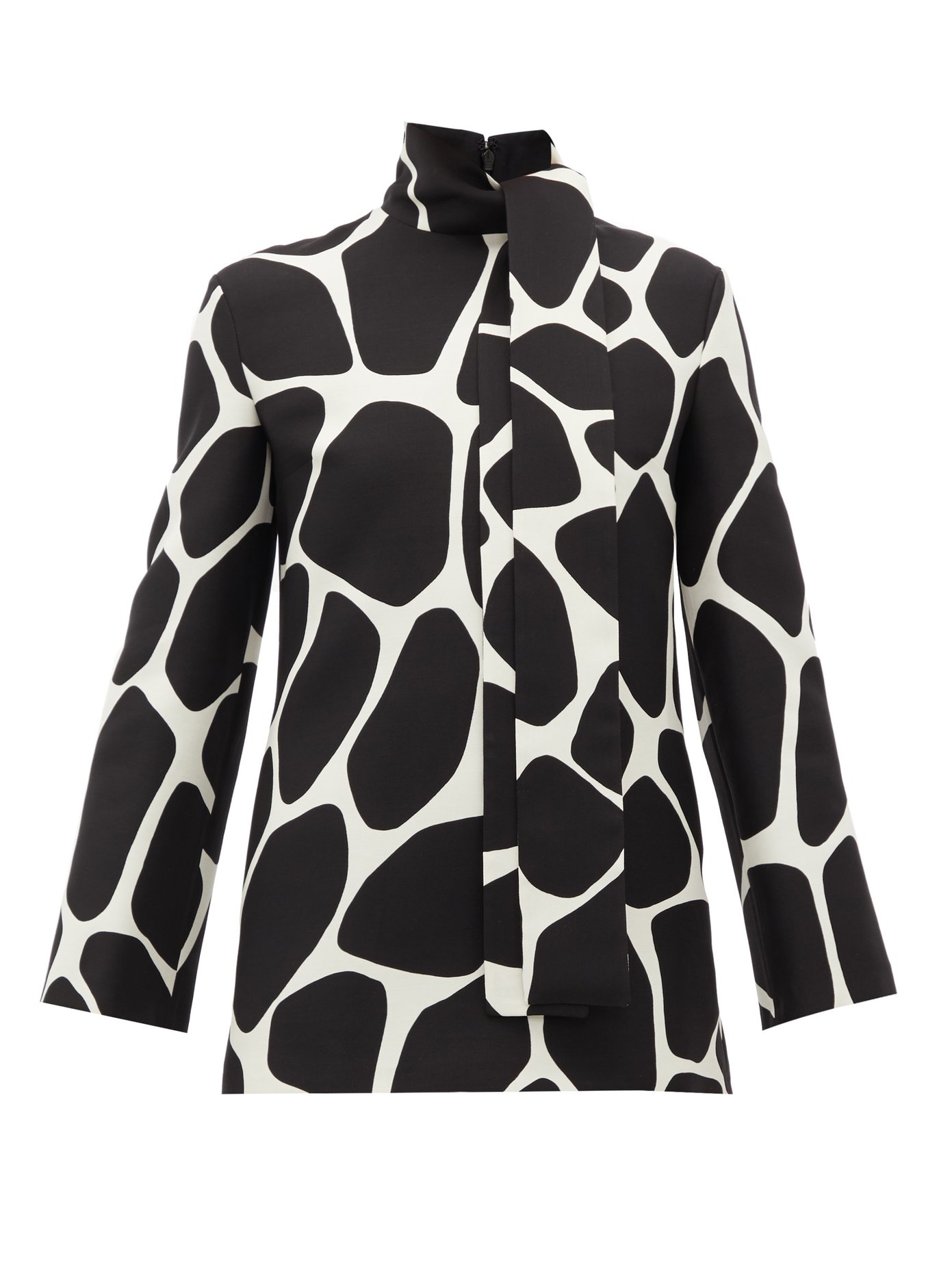 Pussy-bow 1966 giraffe-print wool-blend top by VALENTINO, available on matchesfashion.com for $1150 Heidi Klum Top Exact Product 