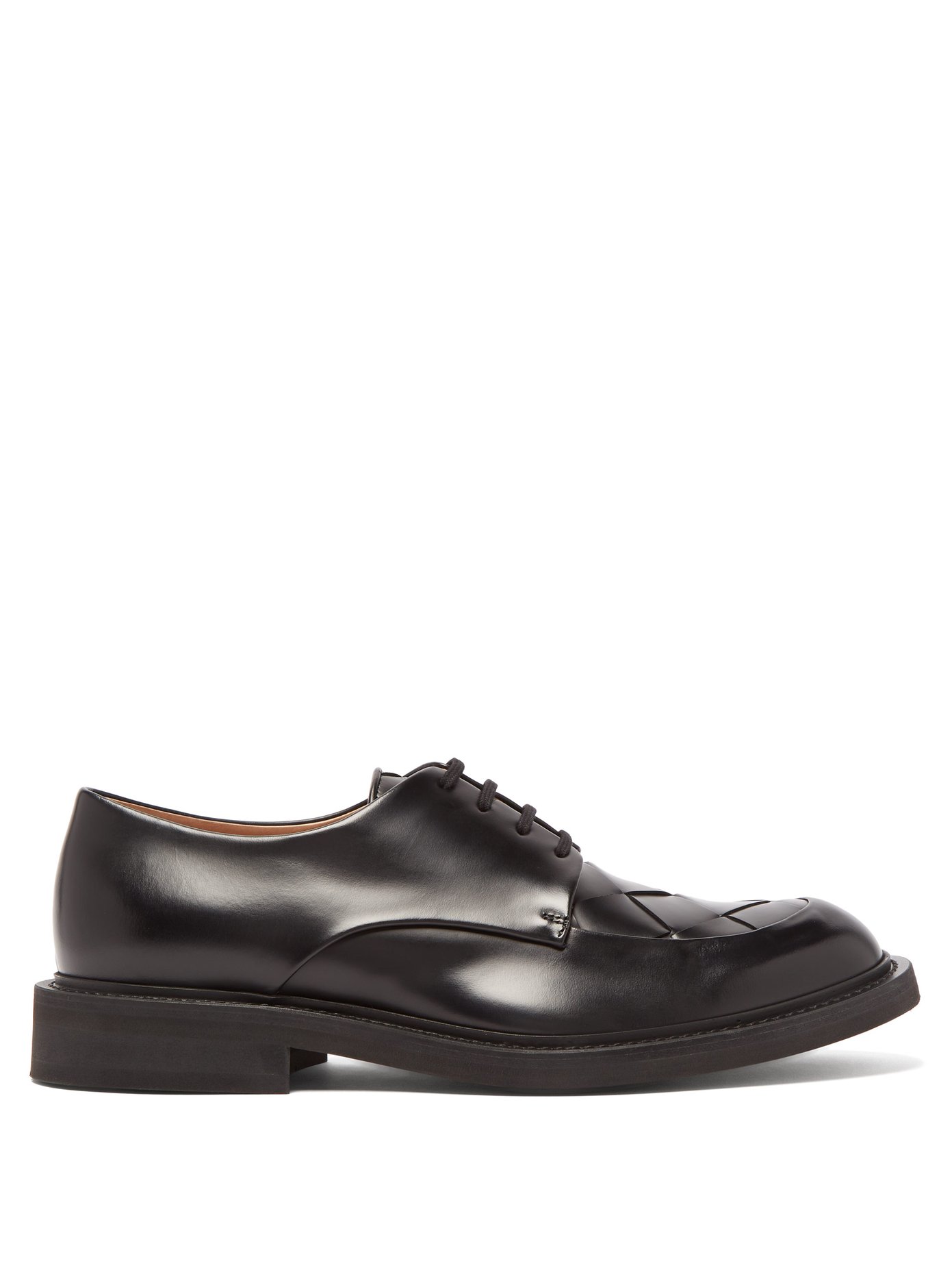 Bottega Veneta Intrecciato Weave Detailed Derby Shoes In Black | ModeSens