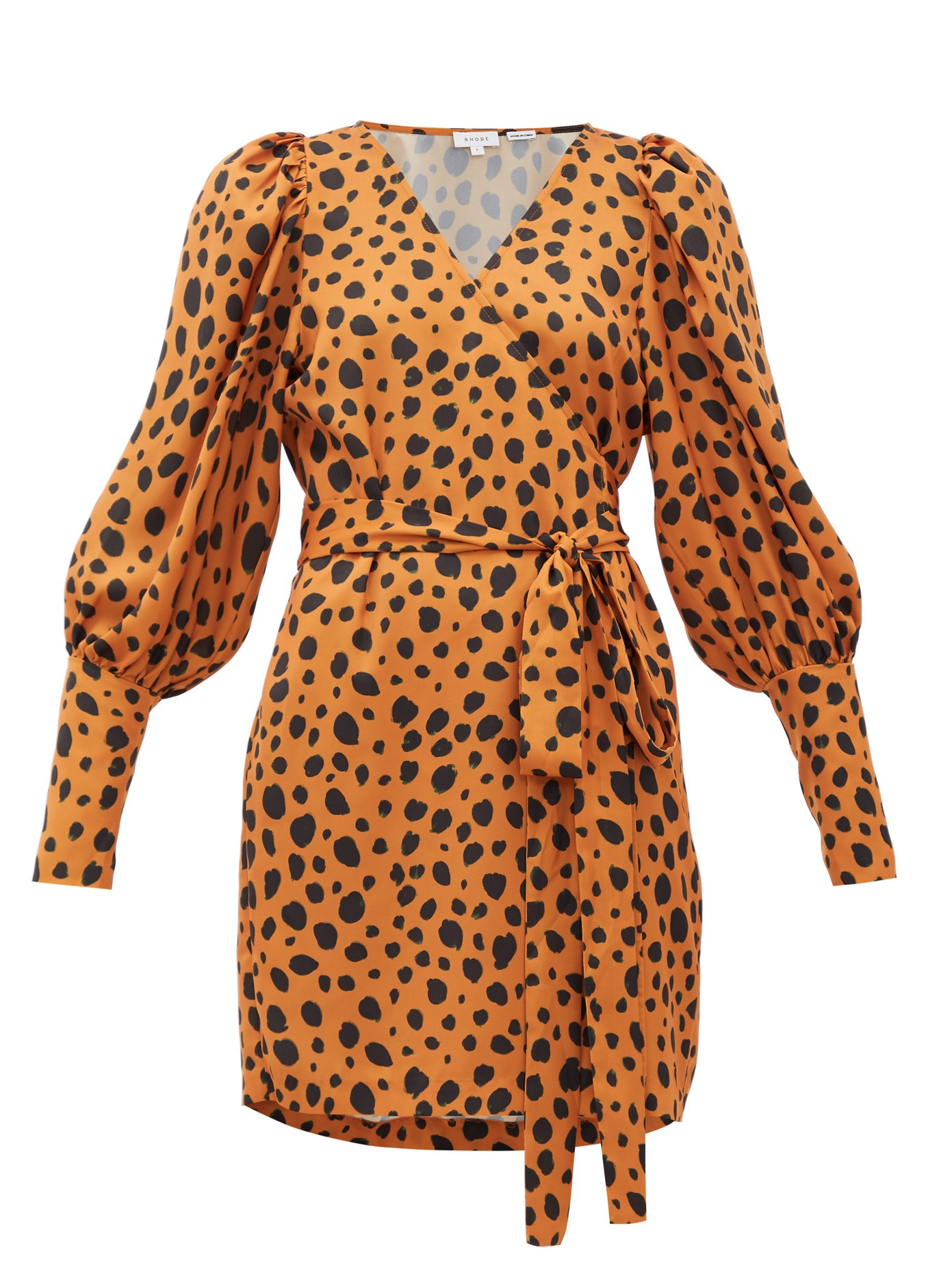 satin leopard wrap dress