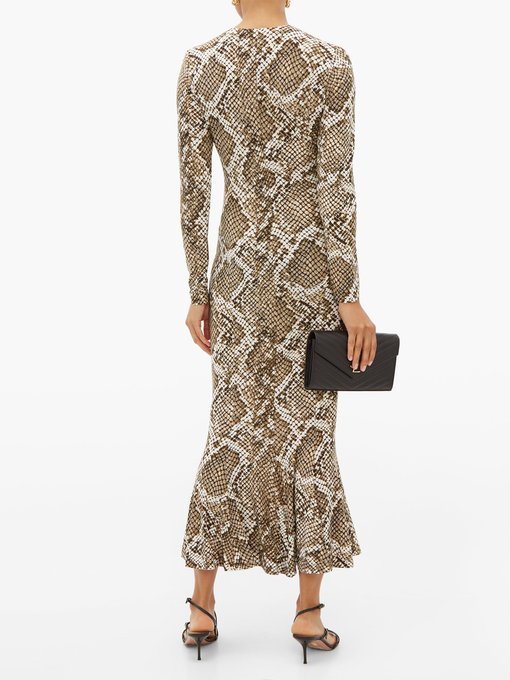 lucy print fluted midi dress