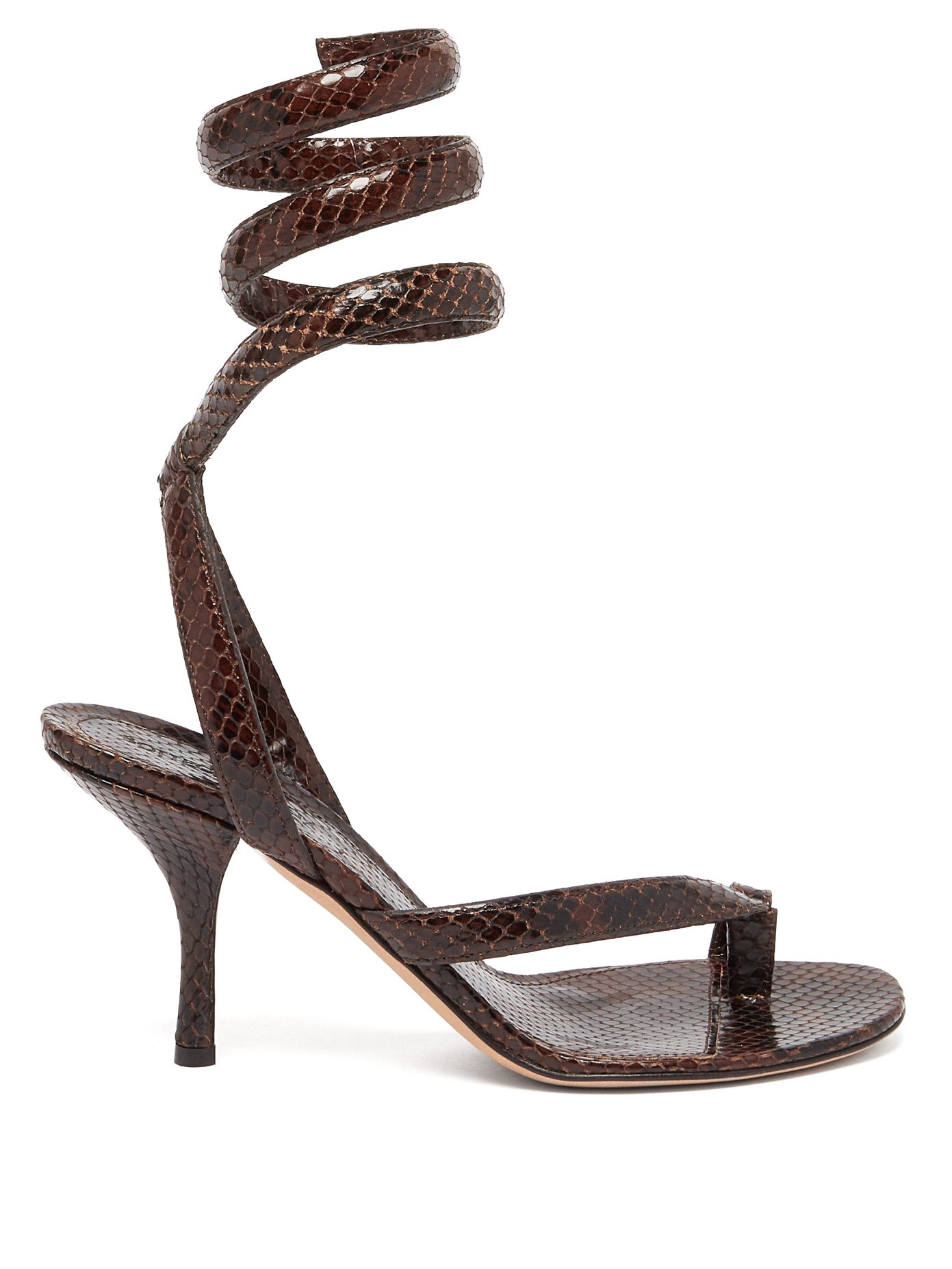 Wraparound snake-effect leather sandals 