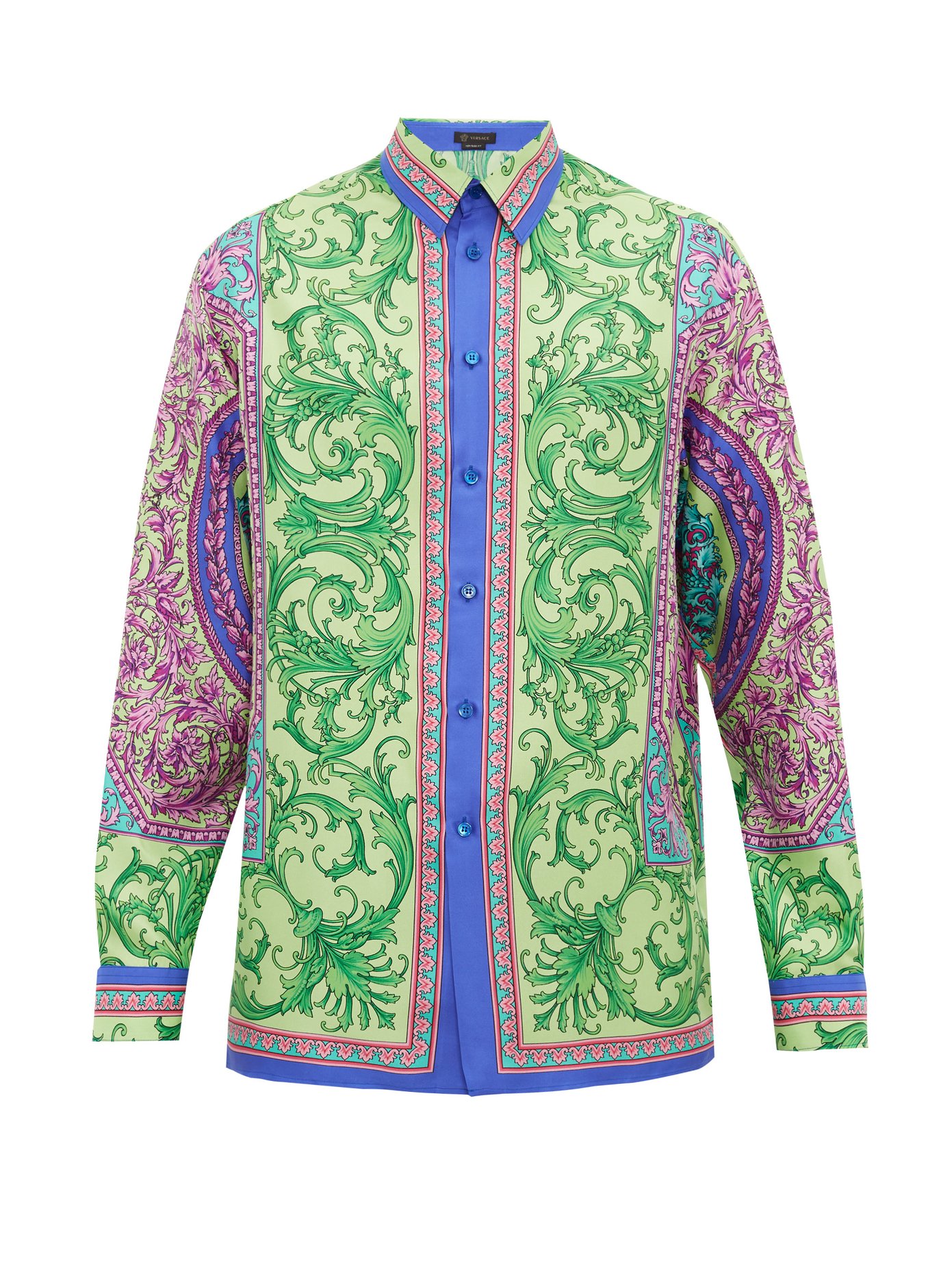 Versace Collection Mens Silk Baroque Dress Shirt Midnight Blue