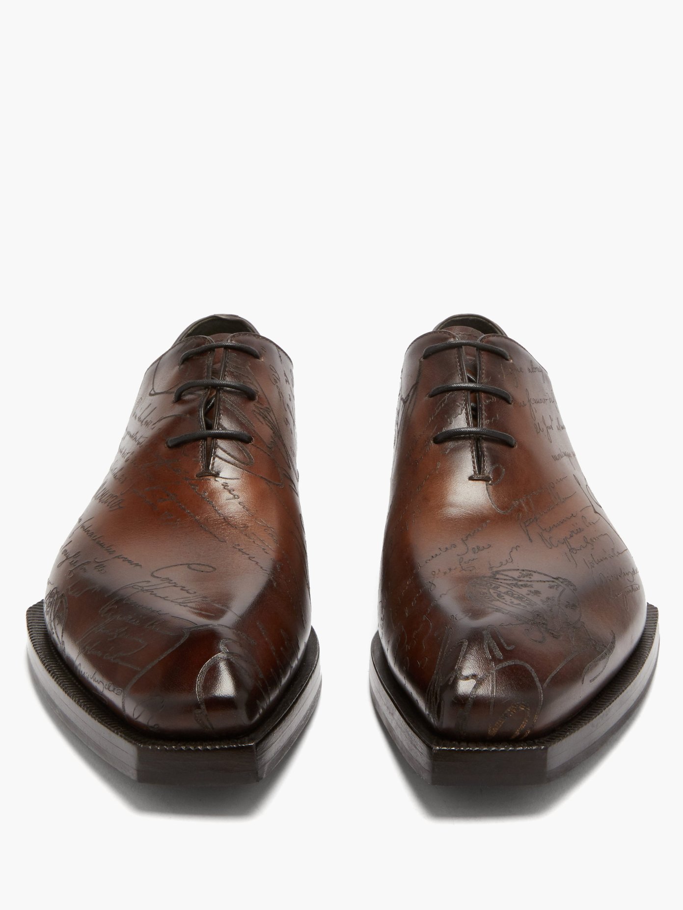 Berluti Scritto Leather Derby Shoes In Brown | ModeSens
