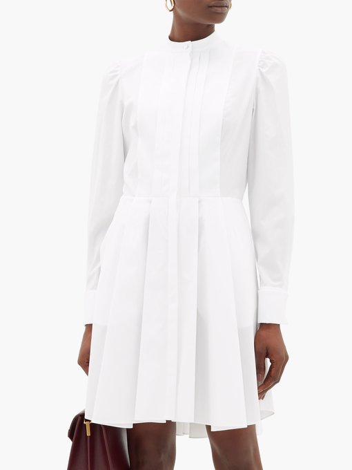 Pleated cotton-poplin shirt dress 
