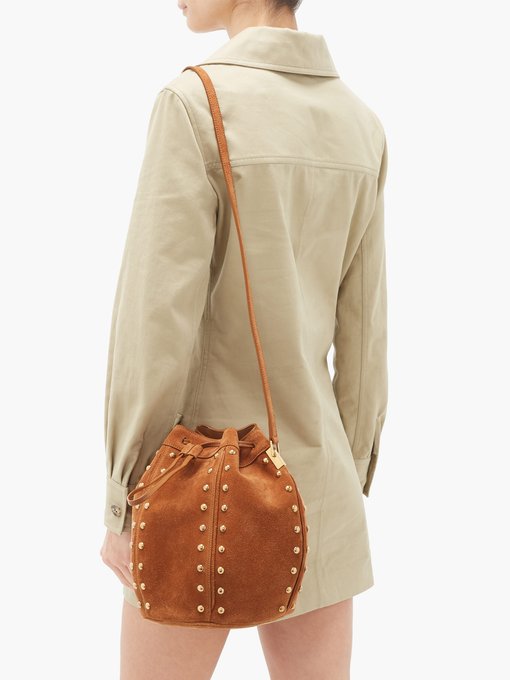 tan suede bucket bag