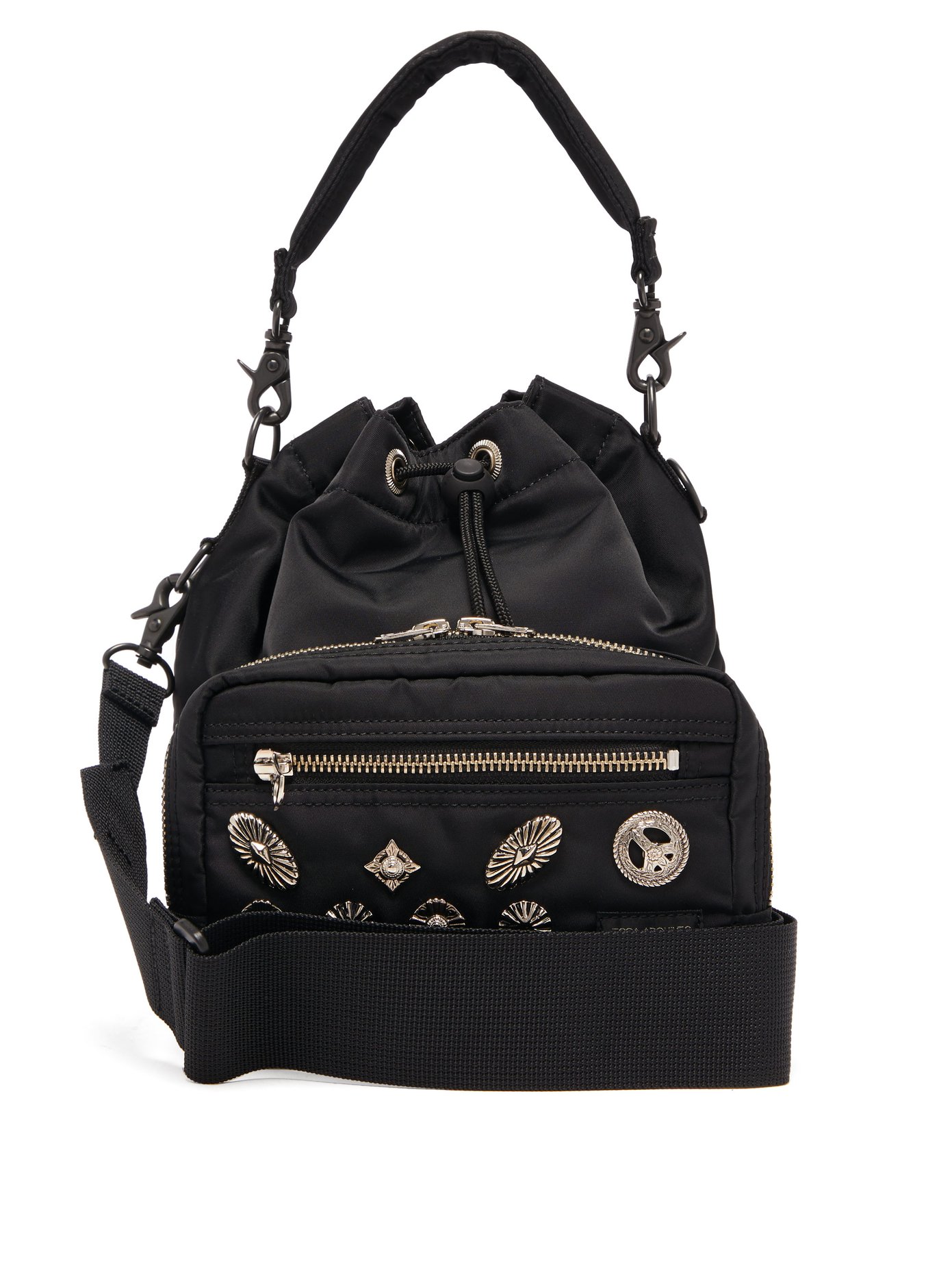 X Porter Studded Logo-patch Technical Bucket Bag In Black