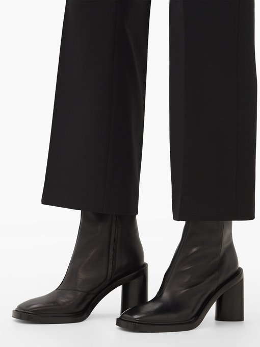 square toe black leather boots