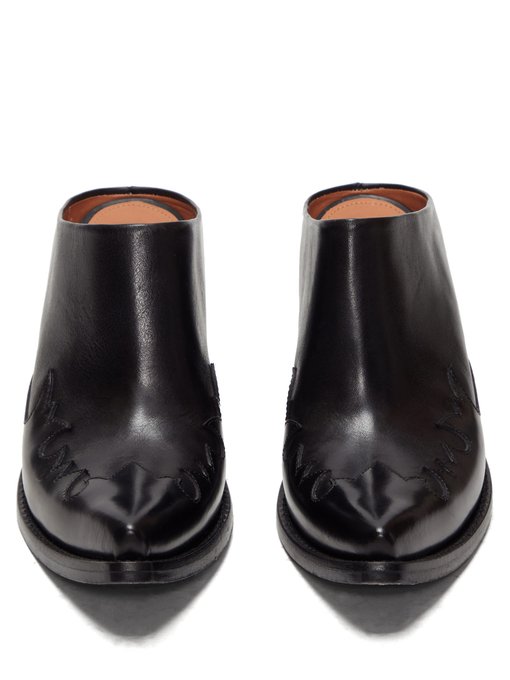 Slanted-heel Western leather mules 