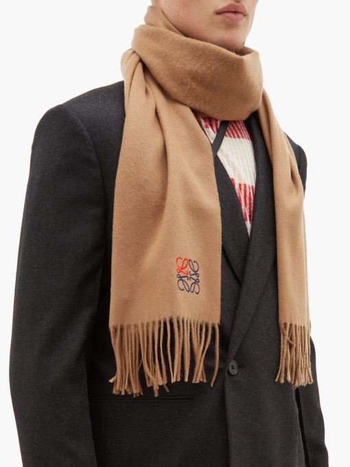 Anagram-embroidered cashmere scarf 