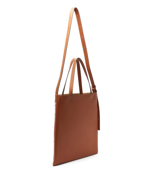 Vertical tile-jacquard leather tote bag 