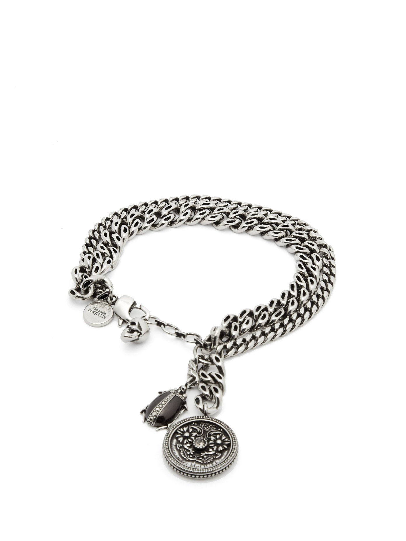 skull and medallion charm bracelet 
