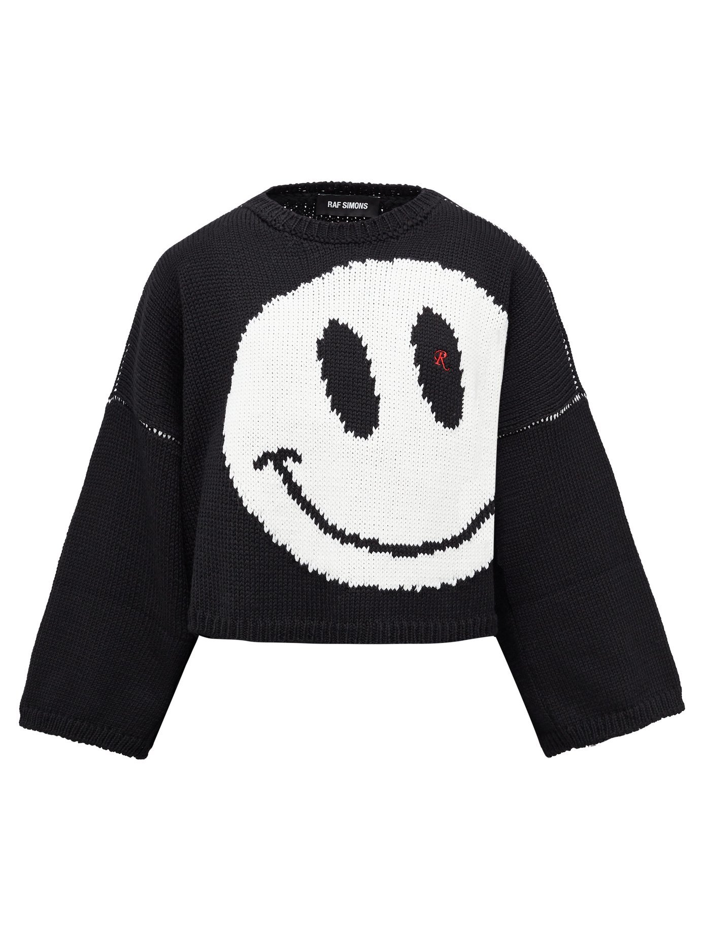 Raf Simons Smiley-intarsia cropped wool sweater