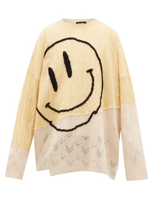 Smiley face-embroidered wool sweater | Raf Simons | MATCHESFASHION US