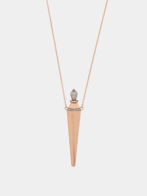 Diane Kordas Diamond pavé & 18kt rose-gold amulet necklace