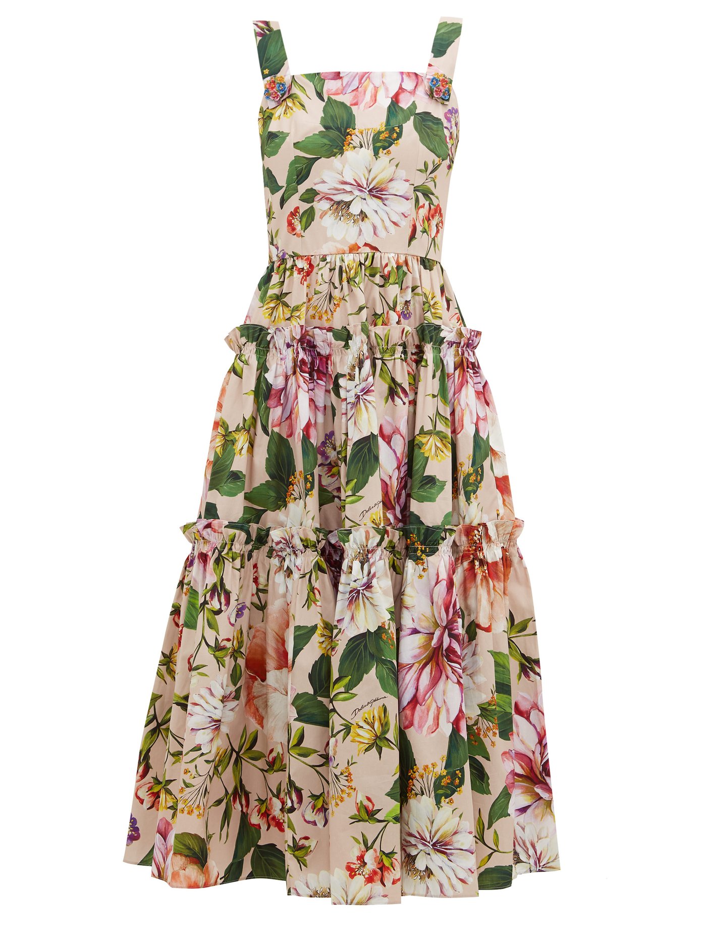 Floral-print cotton-poplin midi dress 