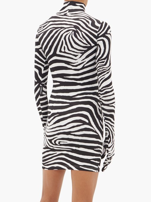 Glove Sleeved Zebra Print Jersey Mini Dress Vetements