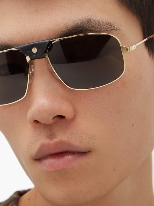 Leather-patch aviator metal sunglasses 