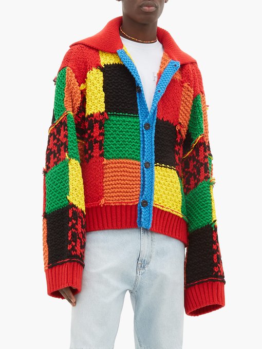 Patchwork Chunky Knit Wool Cardigan Jw Anderson Matchesfashion Us