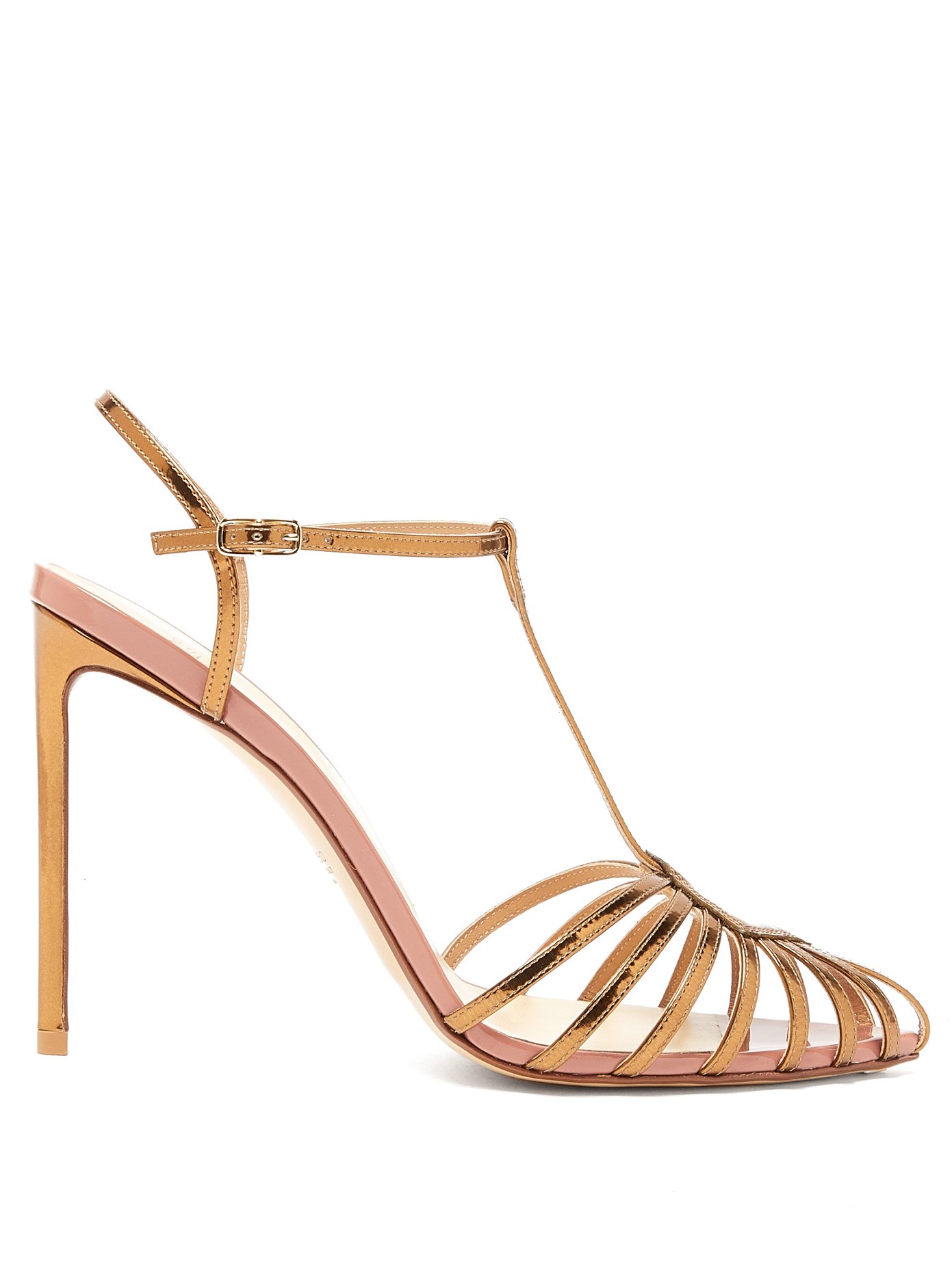 Caged T-bar metallic-leather sandals 