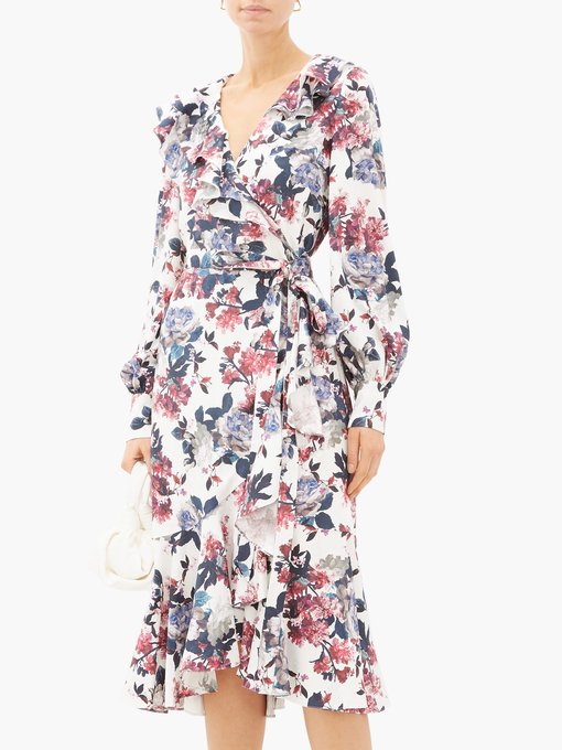 satin floral wrap dress