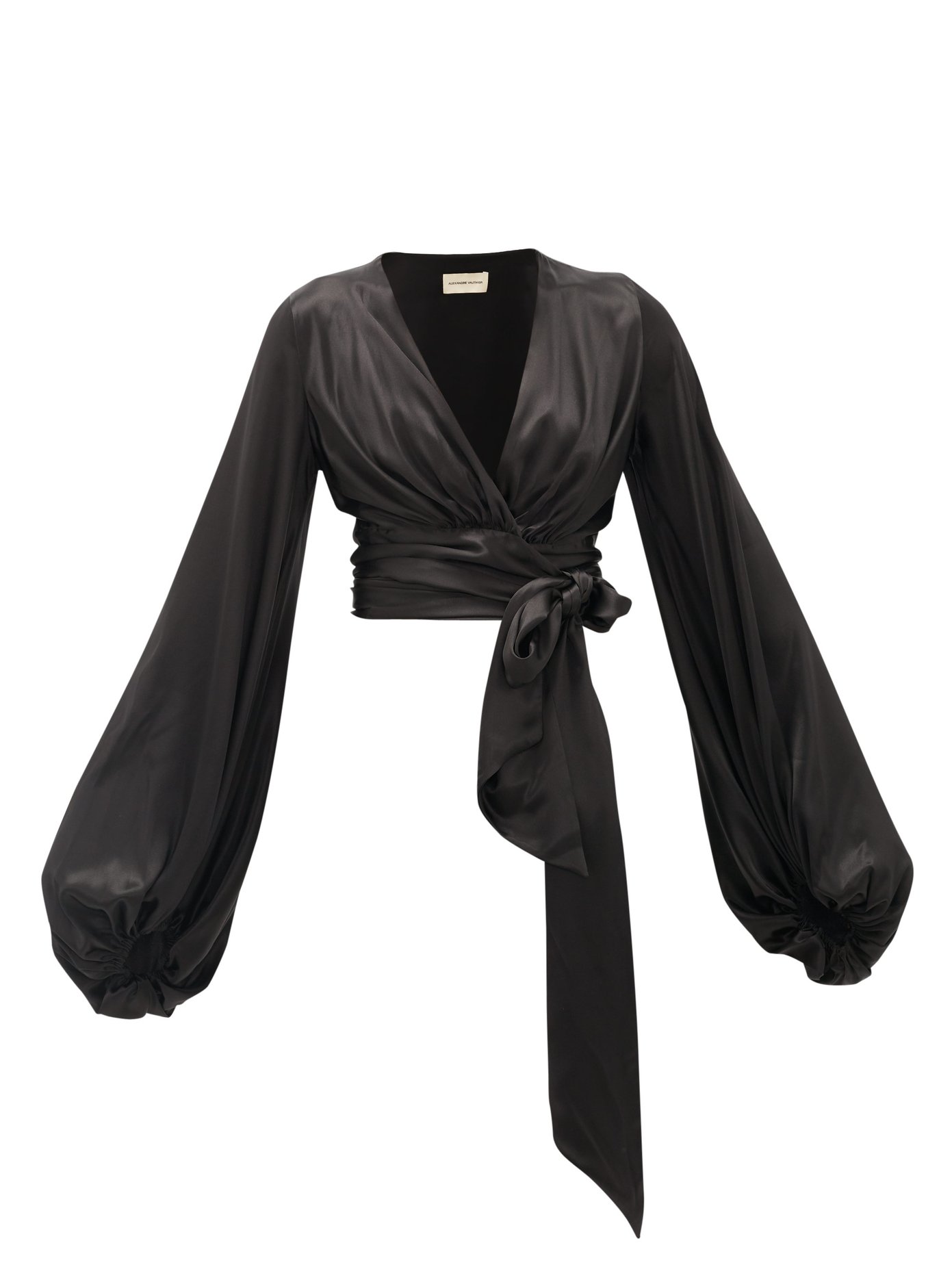 black satin wrap blouse