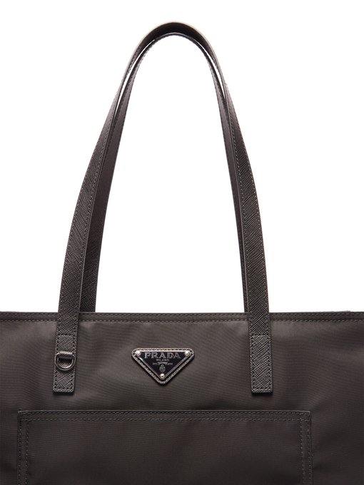 prada triangle logo leather tote