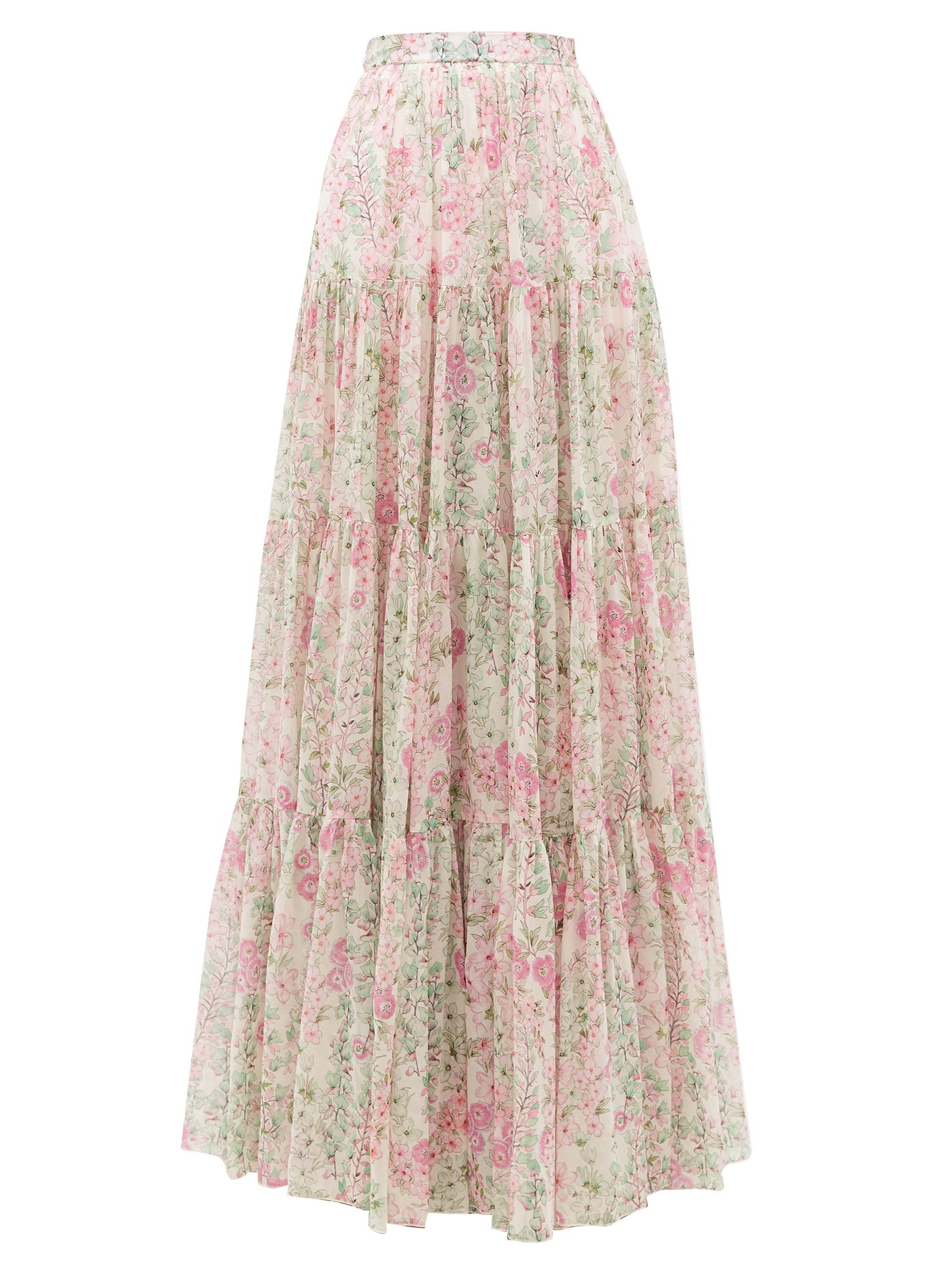 pink floral long skirt