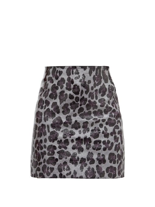 leopard print leather skirt