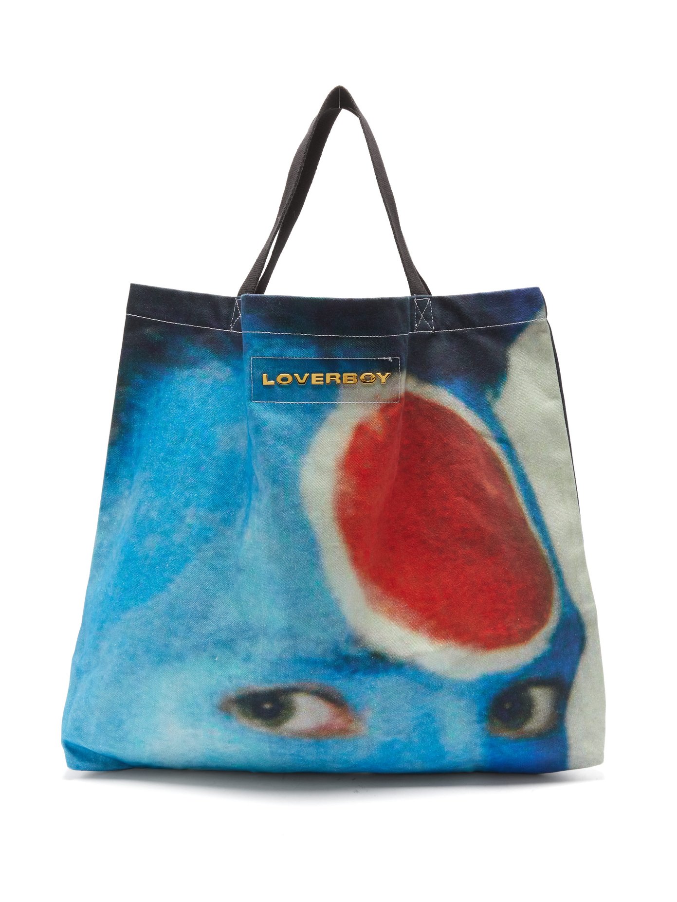 Charles Jeffrey Loverboy Face-print Cotton-canvas Tote Bag In Blue