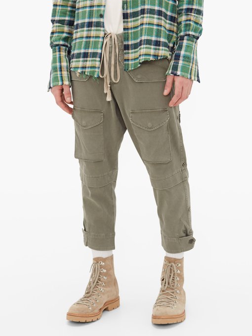 Tie-waist stretch-cotton cargo trousers 
