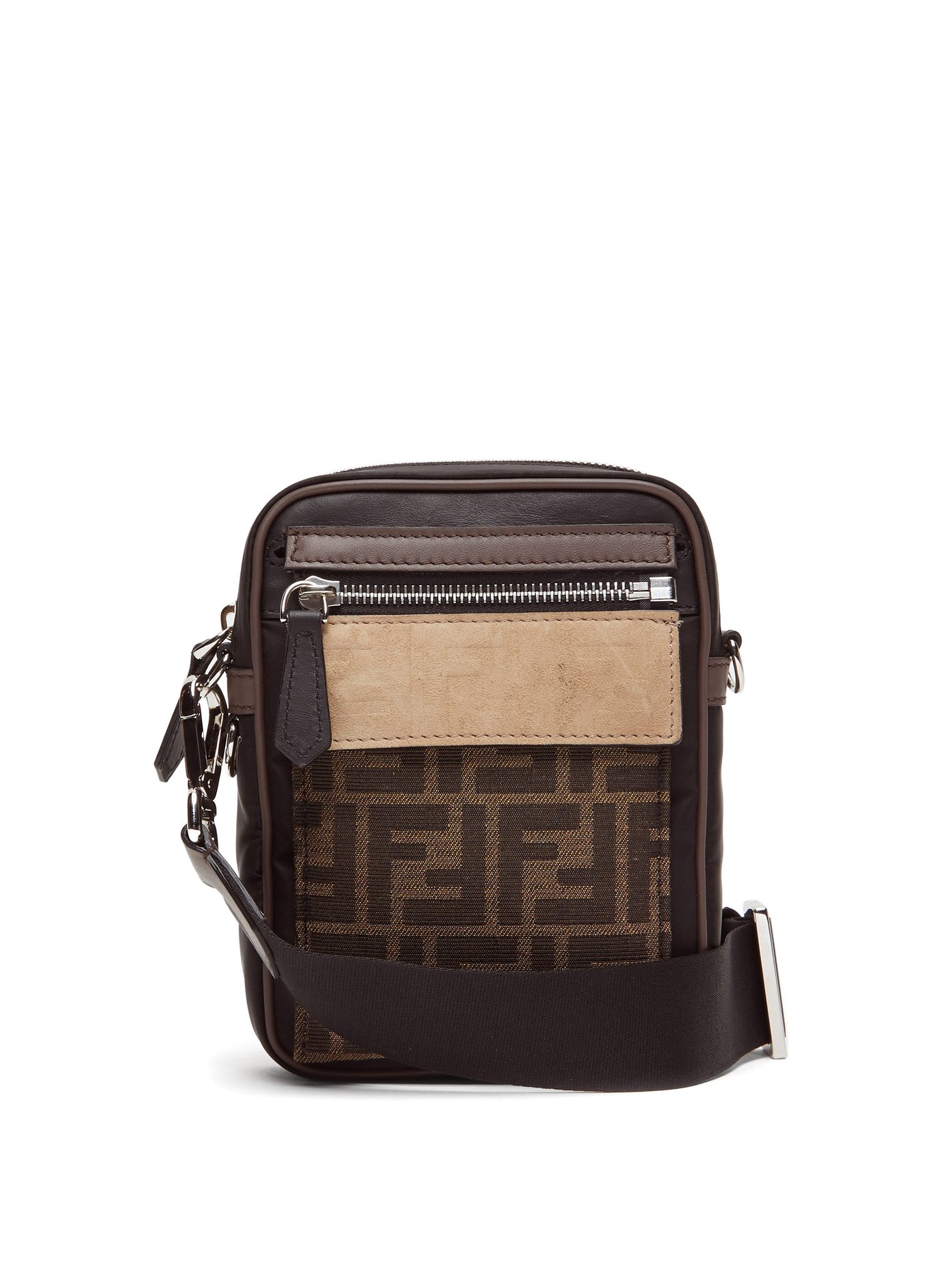 FF coated-canvas and leather cross-body 