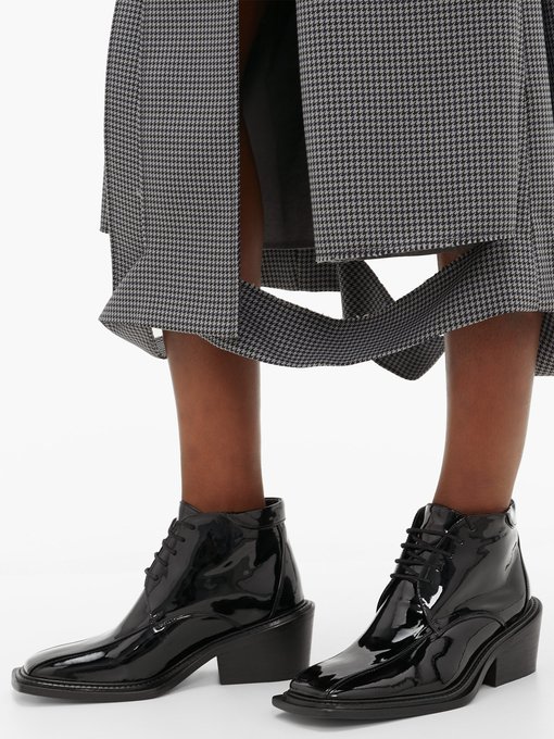 square toe patent leather boots