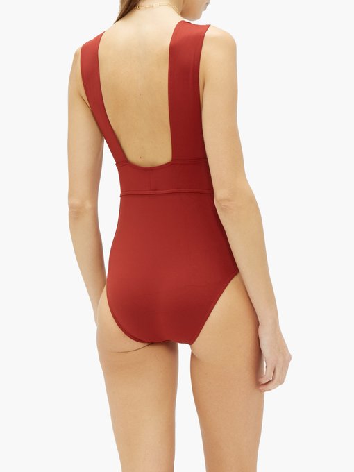red v neck swimsuit