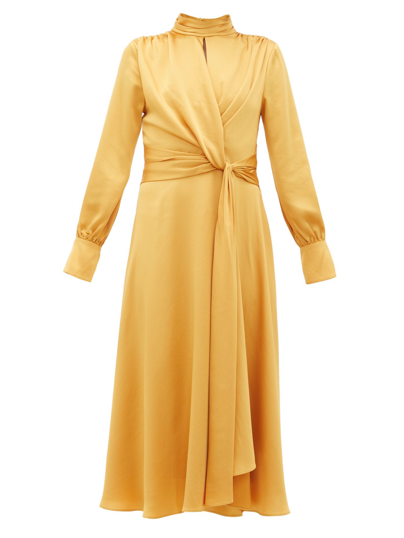 Jonathan Simkhai Fluid Satin Tie-front Midi Dress In Gold | ModeSens