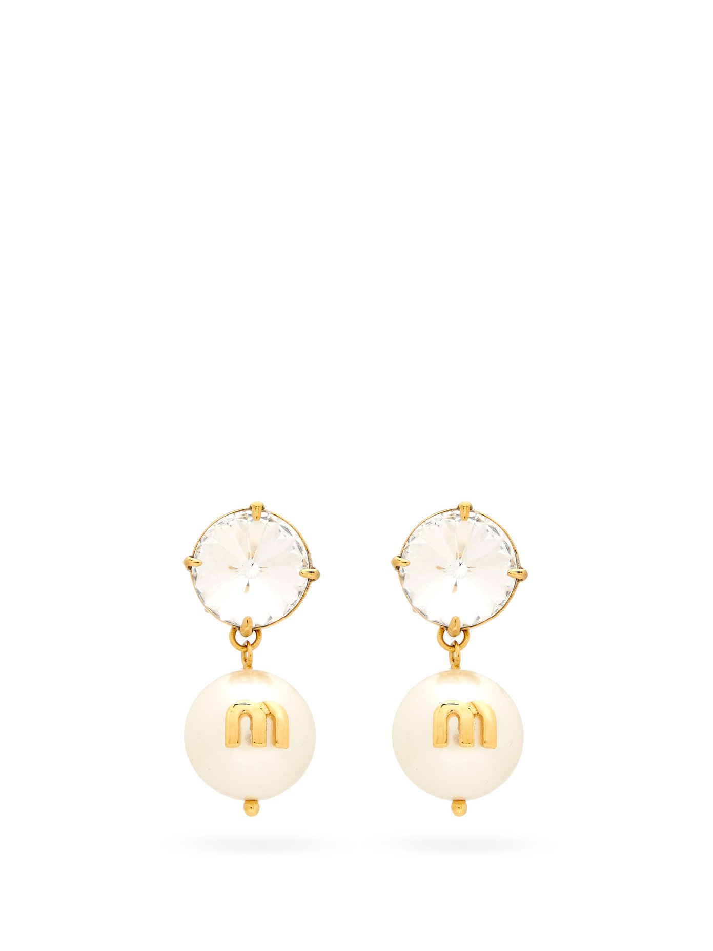 faux-pearl drop clip earrings | Miu Miu 