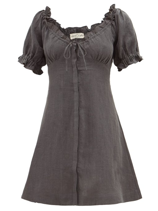 Valentina puff-sleeved linen dress | Casa Raki | MATCHESFASHION US