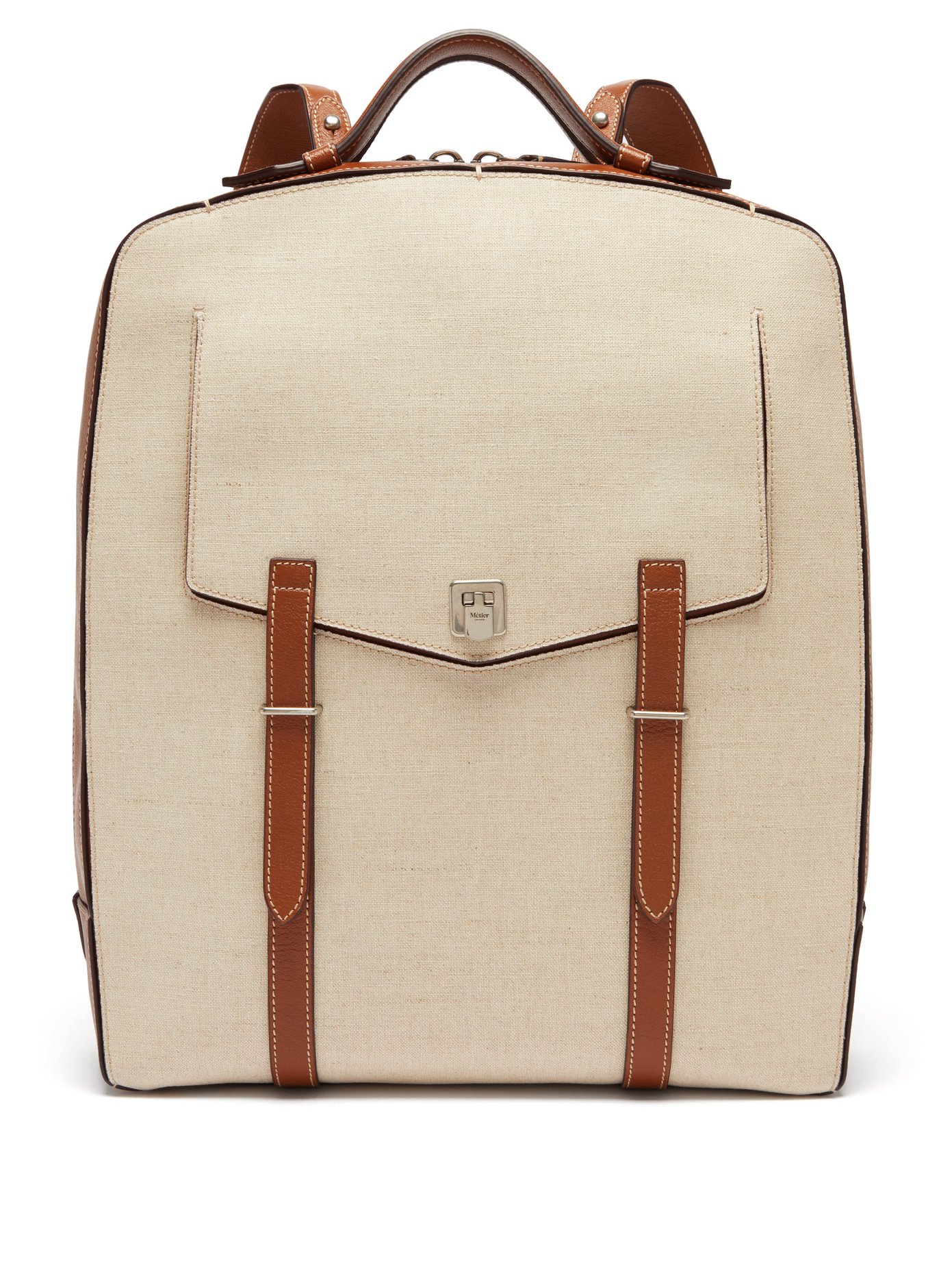 beige canvas backpack