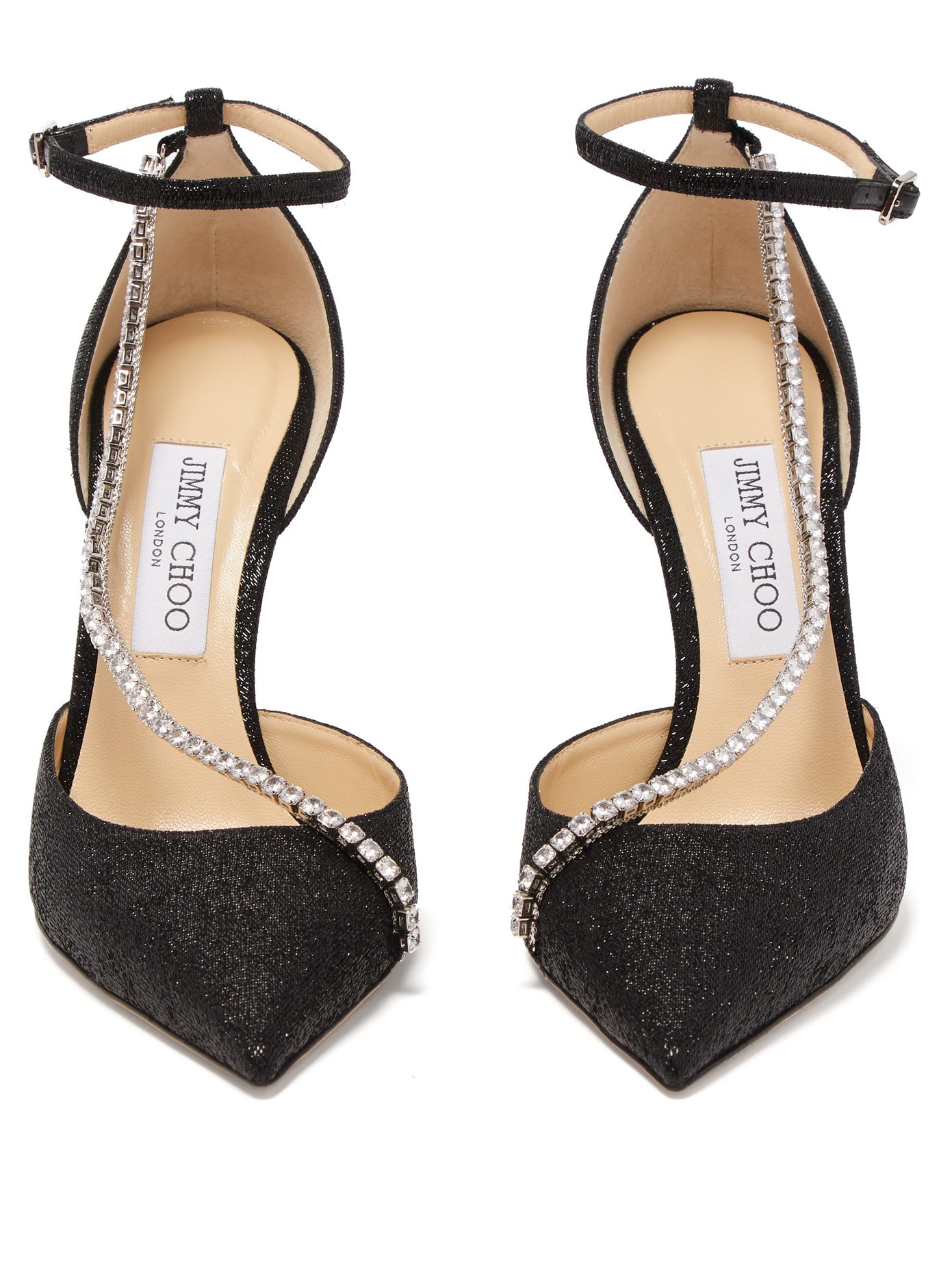 Jimmy Choo Talika 85 Black Suede Sandals With Crystal Chain | ModeSens